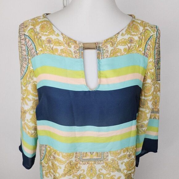 Zara Basic 3/4 Sleeve Semi Sheer Tunic Beach Cover Up Gold Neck Detail Womens M - Picture 2 of 6
